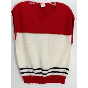 Sweater Bazaar Sleeveless Knit Sweater Vest Nautical Sailboat Red White M